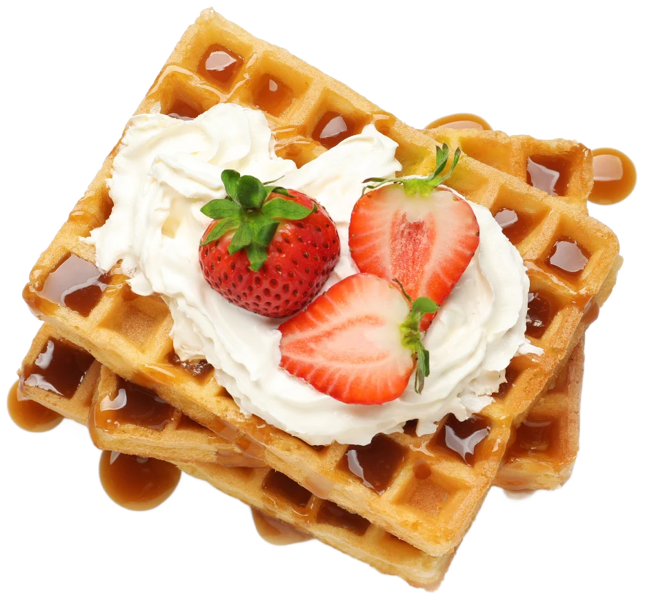 Waffles with berries and whipped cream
